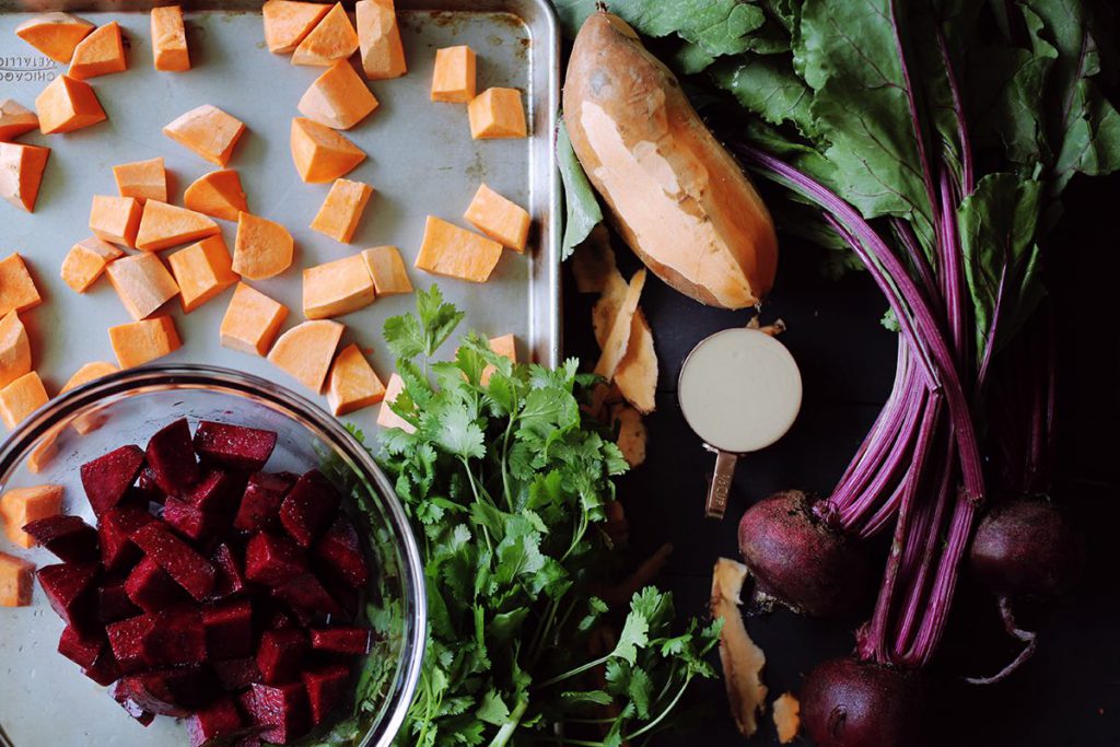 Roasted Beets and Sweet Potatoes Chicken Salad